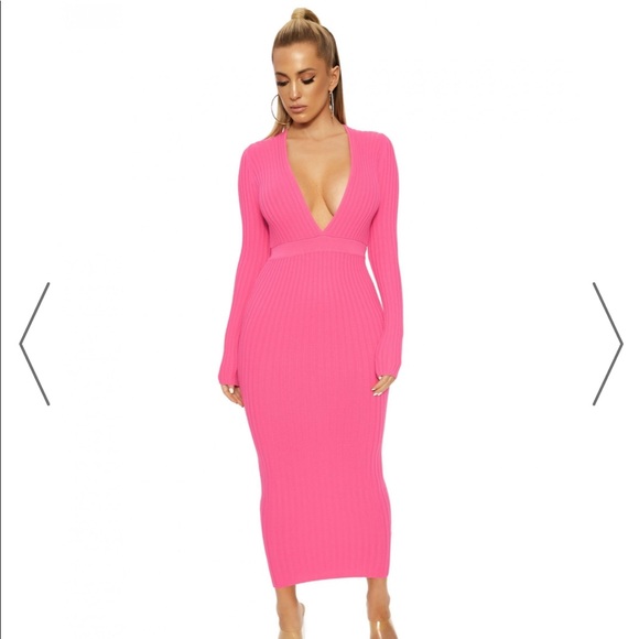 hot pink ribbed dress